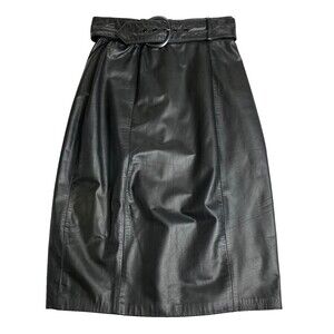 Vintage Laurice Leather Pencil‎ Skirt Womens 5/6 Belted Midi 80s 90s Slit Back